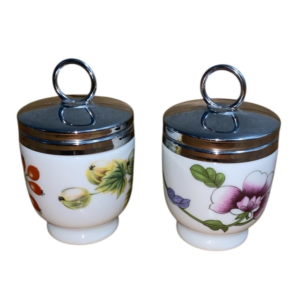 2 Royal Worcester Floral Porcelain Egg Coddlers Made in England